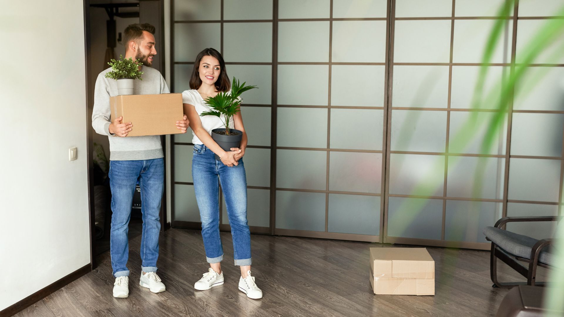 A young couple who just started renting their first place