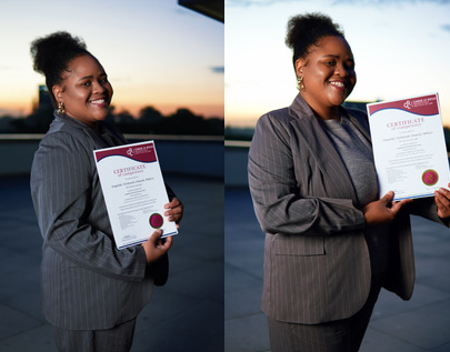 Sinqobile Mkhize with her PVT certificate